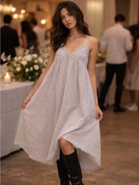 intimissimi White and Blue Pinstripe Nightdress with Lace Trim